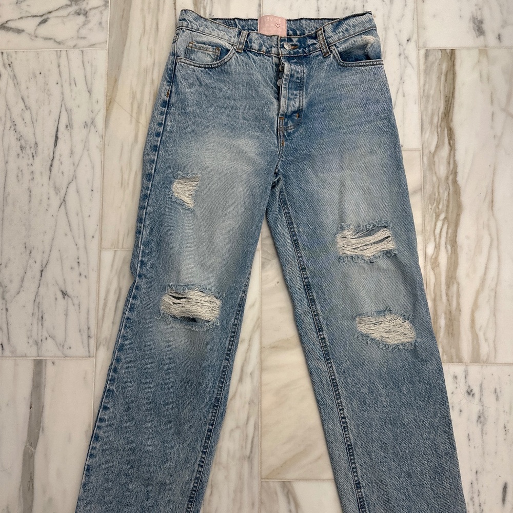 Revice distressed wide leg denim